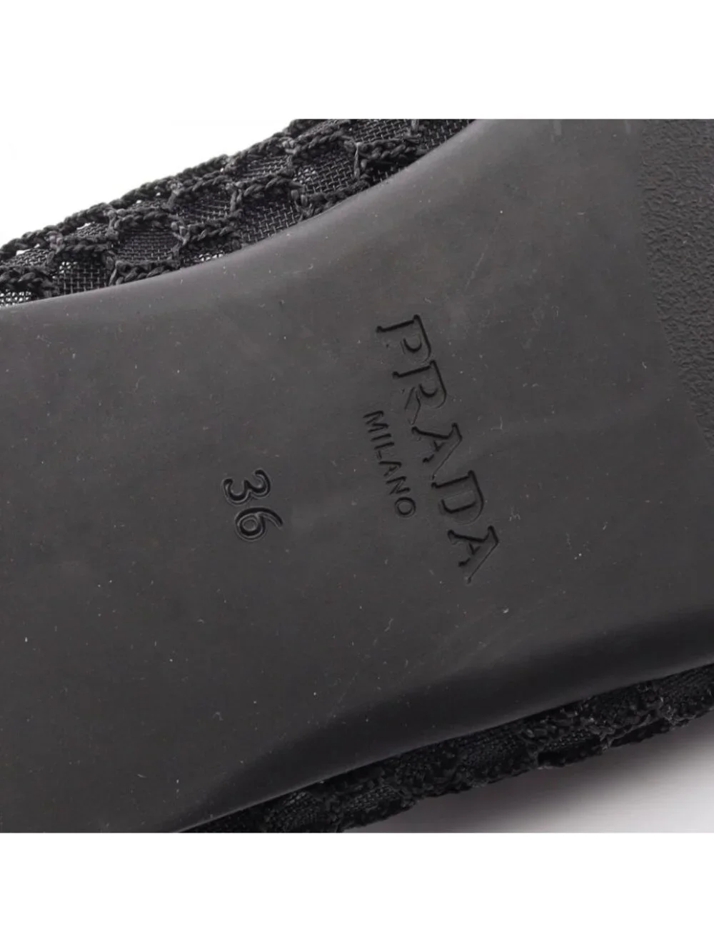 Prada Pumps Macrame Mesh Black Leather Ballet Shoes